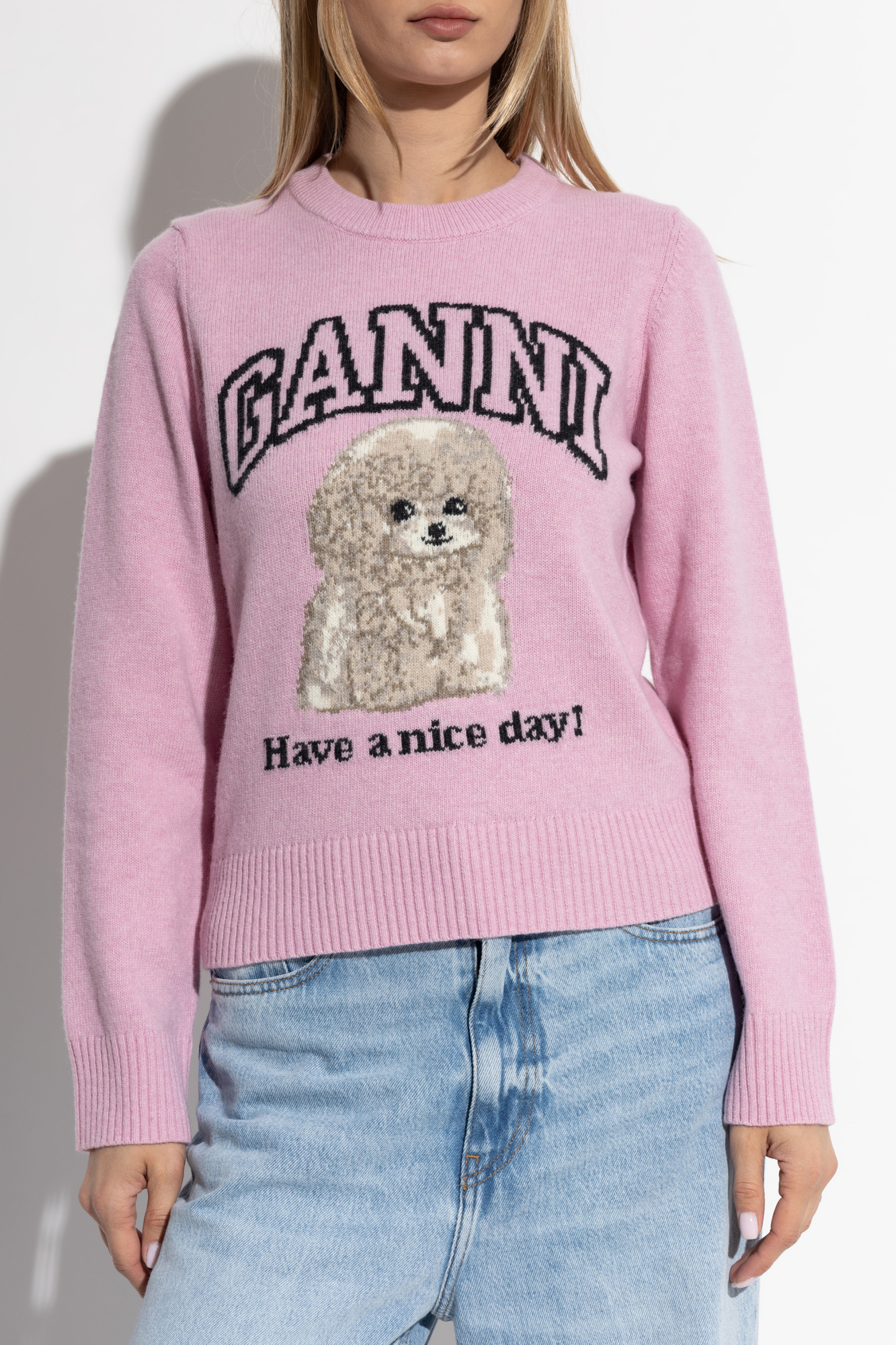 Pink Sweater with logo Ganni - Vitkac AS